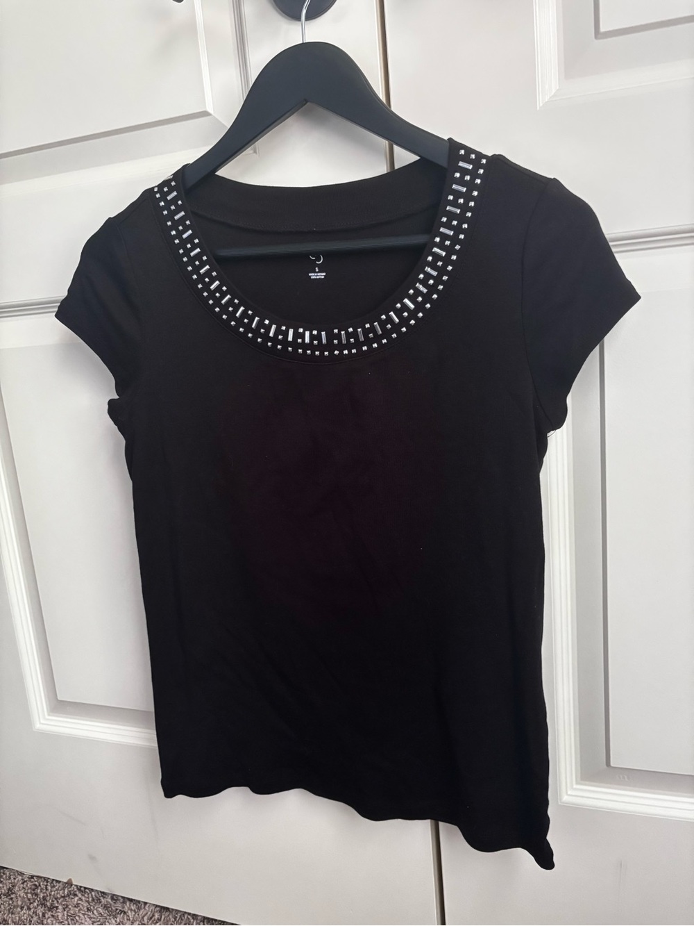 Dress Barn Black Short-Sleeve Tee with Studded Scoop Neck